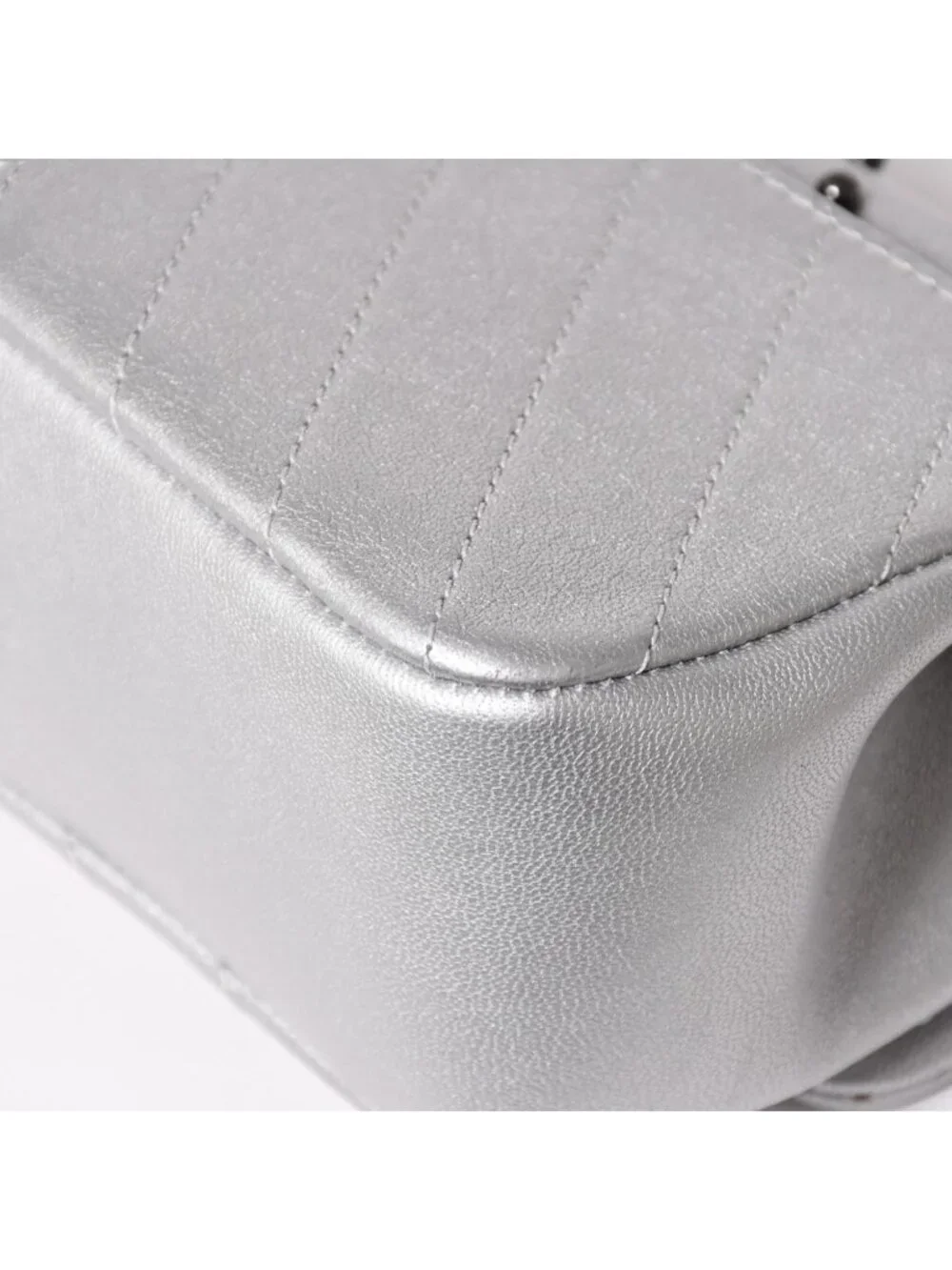 Chanel Chevron Stud Wars Chain Shoulder Bag CC Logo Calfskin Silver